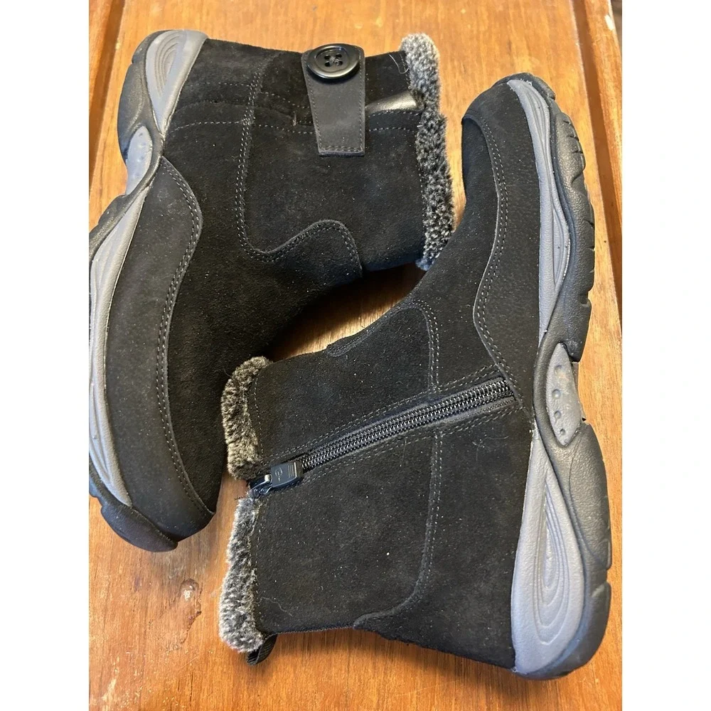 Easy Spirit Ladies Suede Zipper Boots SEEXCEL 10N Black  Shoes Women's